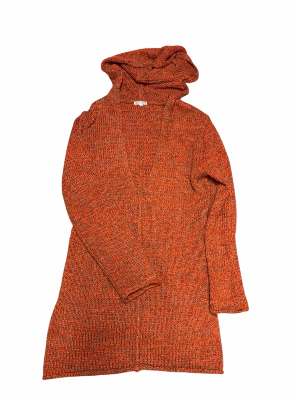 Avalin Burnt Orange Hooded Sweater Cardigan Long Cozy Knit Size M